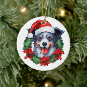 Blue Heeler Christmas Wreath Keramik Ornament
