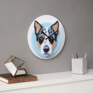 Blue Heeler Dog 3D Inspiriert Große Wanduhr