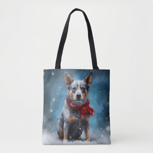 Blue Heeler Dog in Schnee Weihnachten (Vorderseite)