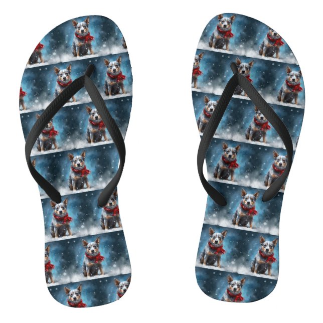 Blue Heeler Dog in Schnee Weihnachten Flip Flops (Fußbett)