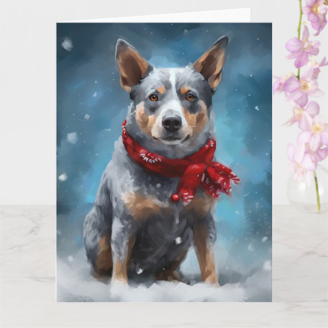 Blue Heeler Dog in Schnee Weihnachten Karte (Orchidee)