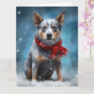 Blue Heeler Dog in Schnee Weihnachten Karte