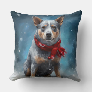 Blue Heeler Dog in Schnee Weihnachten Kissen