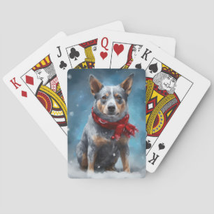 Blue Heeler Dog in Schnee Weihnachten Spielkarten