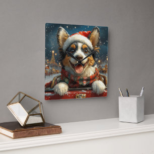 Blue Heeler Dog Roller Untersetzer Weihnachten Quadratische Wanduhr