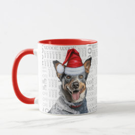 Blue Heeler Dog Santa auf dem Hintergrund des Holz Tasse