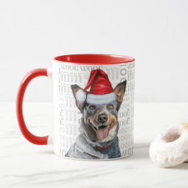 Blue Heeler Dog Santa auf dem Hintergrund des Holz Tasse