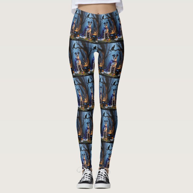Blue Heeler Dog Whimsical Halloween Malerei Leggings (Vorderseite)