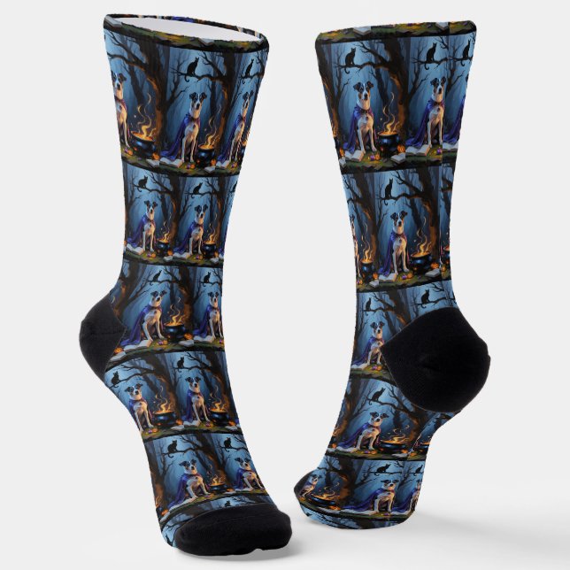 Blue Heeler Dog Whimsical Halloween Malerei Socken (Gewinkelt)