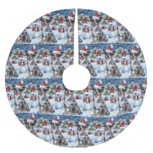 Blue Heeler Dog Winter Wunderland Weihnachtsfreude Polyester Weihnachtsbaumdecke