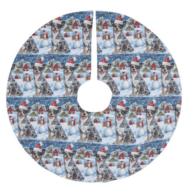 Blue Heeler Dog Winter Wunderland Weihnachtsfreude Polyester Weihnachtsbaumdecke (Vorderseite)