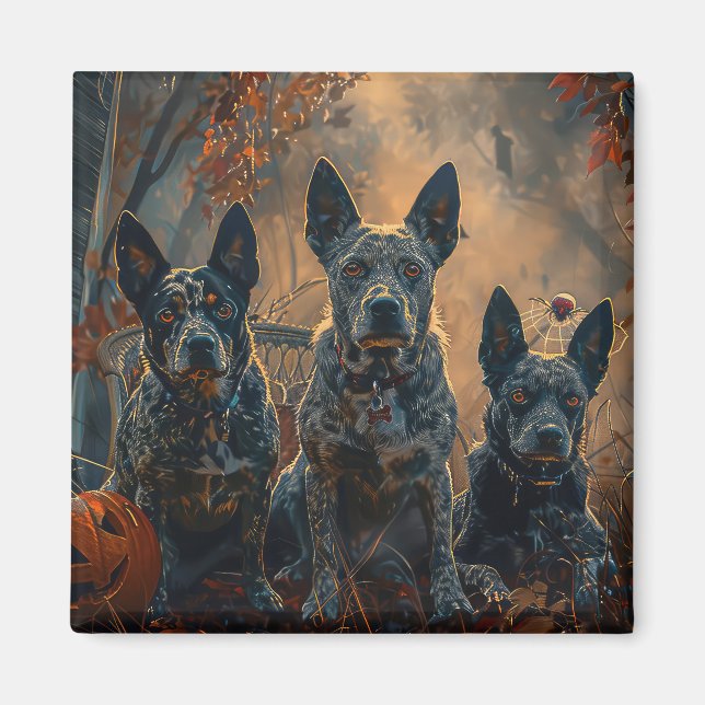 Blue Heeler Halloween Night Doggy Delight Magnet (Vorne)