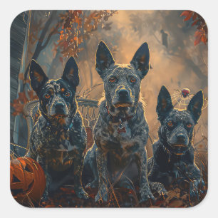 Blue Heeler Halloween Night Doggy Delight Quadratischer Aufkleber