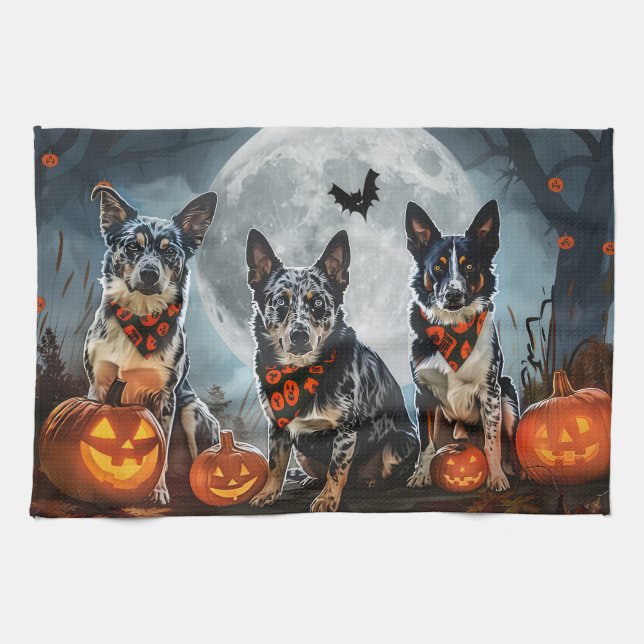 Blue Heeler Halloween Spooky Geschirrtuch (Horizontal)