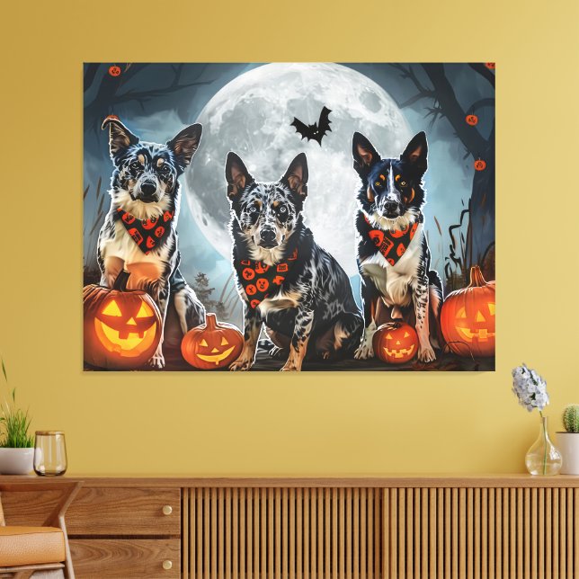 Blue Heeler Halloween Spooky Leinwanddruck (Insitu (Wohnzimmer))