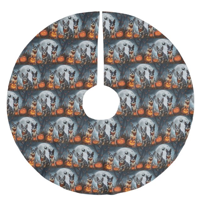 Blue Heeler Halloween Spooky Polyester Weihnachtsbaumdecke (Vorderseite)