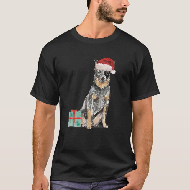 Blue Heeler Herding Aussie Puppy Christmas Santa H T-Shirt (Vorderseite)
