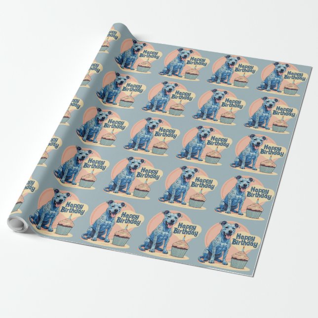 Blue Heeler Hund farbenfroh Geschenkpapier (Ungerollt)