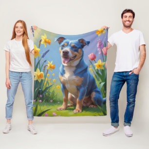 Blue Heeler Hund Frühlingsblumen Malerei  Fleecedecke