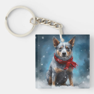 Blue Heeler Hund im Schnee Weihnachten Schlüsselanhänger
