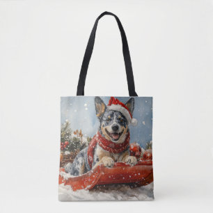 Blue Heeler Hund in Sledge Lass es Schnee Weihnach
