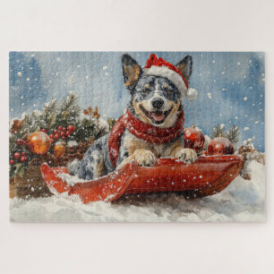 Blue Heeler Hund in Sledge Lass es Schnee Weihnach Puzzle