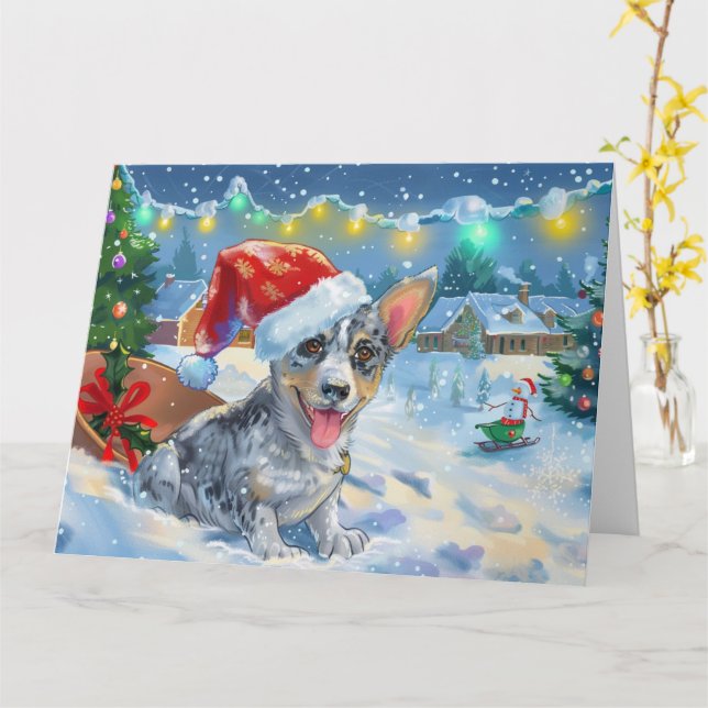 Blue Heeler Hund in Sleigh Snow Weihnachten Karte (Gelbe Blume)