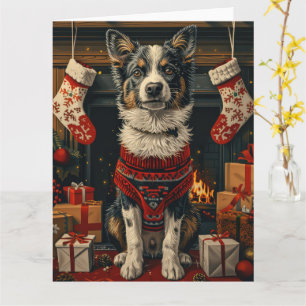 Blue Heeler Hund mit Weihnachtsgeschenken Feuerpla Karte