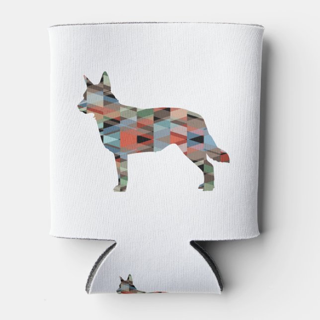 Blue Heeler Hund Rasse Silhouette Geo Kariert Dosenkühler (Vorderseite)