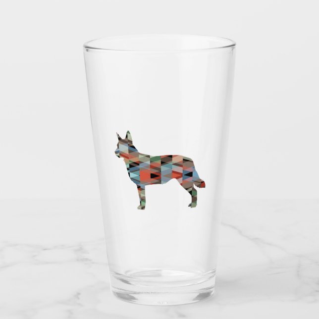 Blue Heeler Hund Rasse Silhouette Geo Kariert Glas (Vorderseite)
