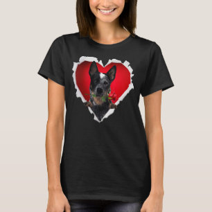 Blue Heeler Hund Rose Herzstück Valentinstag Paar T-Shirt