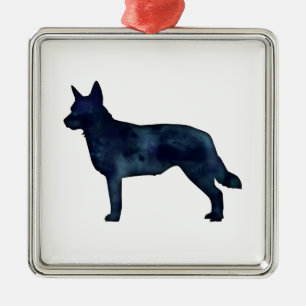 Blue Heeler Hund Silhouette Black Watercolor Ornament Aus Metall