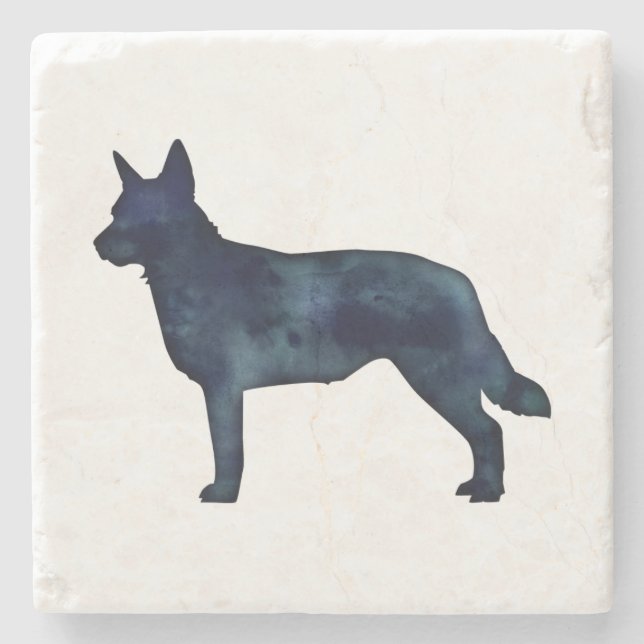 Blue Heeler Hund Silhouette Black Watercolor Steinuntersetzer (Vorderseite)