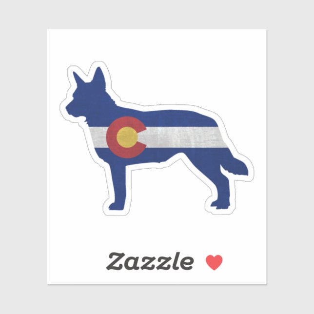 Blue Heeler Hund Silhouette Colorado Flag Aufkleber (Blatt)