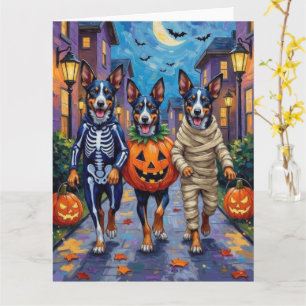 Blue Heeler Hunde Trick-or-Treating in Halloween C Karte