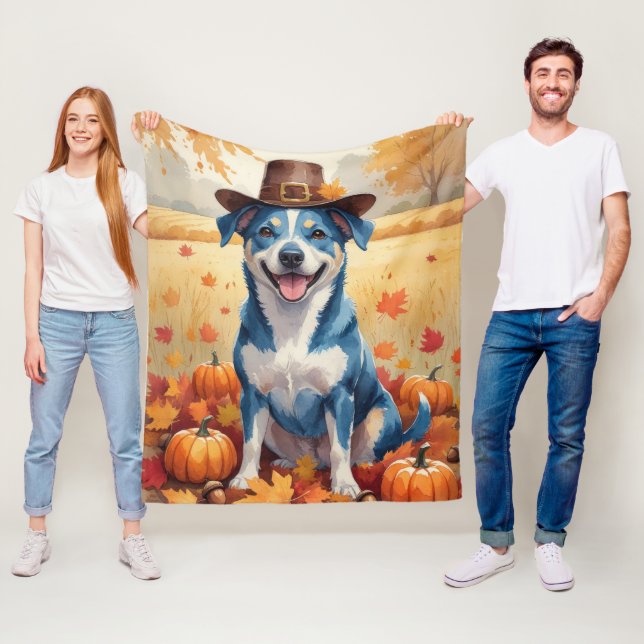 Blue Heeler im Herbst lässt Erntedank Art Fleecedecke (Beispiel)