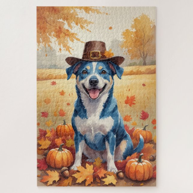 Blue Heeler im Herbst lässt Erntedank Art Puzzle (Vertikal)