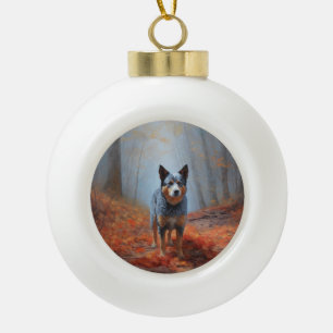 Blue Heeler im Herbstlaub Fall Inspiriert Keramik Kugel-Ornament