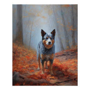 Blue Heeler im Herbstlaub Fall Inspiriert Poster
