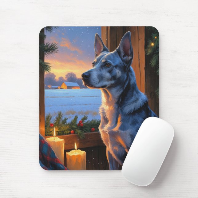 Blue Heeler mit Weihnachtsbeleuchtung Ferien  Mousepad (Mit Mouse)