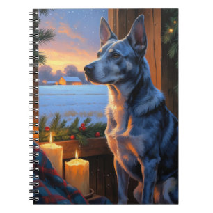 Blue Heeler mit Weihnachtsbeleuchtung Ferien  Notizblock
