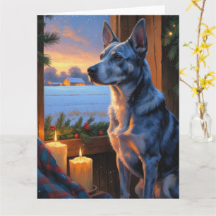Blue Heeler mit Weihnachtslicht Urlaub Karte