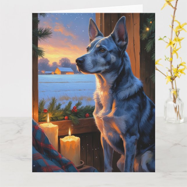 Blue Heeler mit Weihnachtslicht Urlaub Karte (Gelbe Blume)