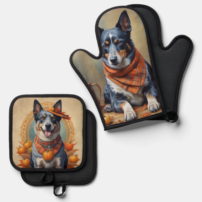 Blue Heeler Ofenhandschuh & Topflappen-Set (Vorderseite/Rückseite)