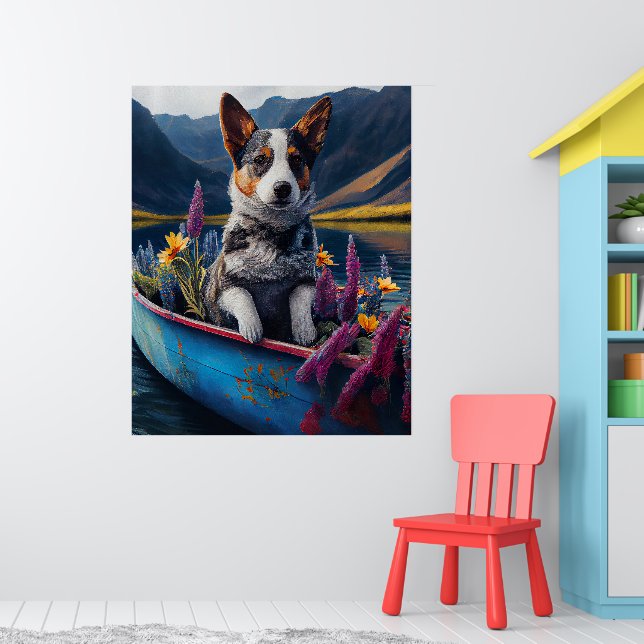 Blue Heeler on a Paddle: Ein Landschaftliches Aben Poster (Kinderzimmer 1)