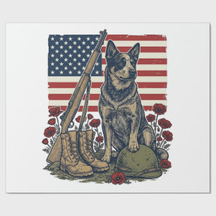 Blue Heeler Patriotisches Gedenk-Vintage-Stich S Geschenkpapier