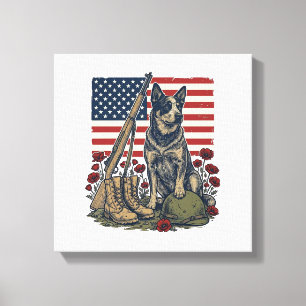 Blue Heeler Patriotisches Gedenk-Vintage-Stich S Leinwanddruck