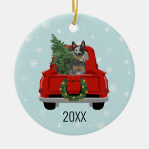 Blue Heeler Rind Hund Red Truck Weihnachten Keramik Ornament