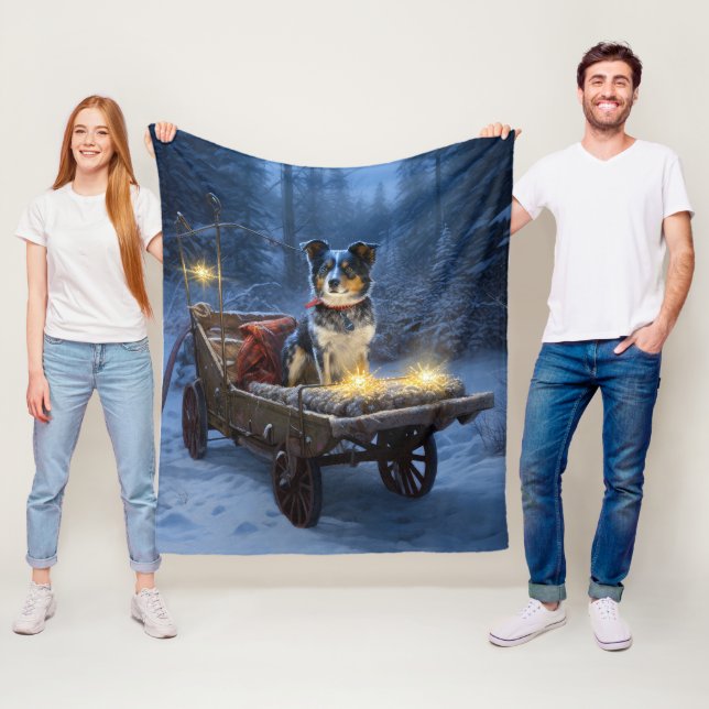 Blue Heeler Snowy Sleigh Weihnachtsdekor Fleecedecke (Beispiel)