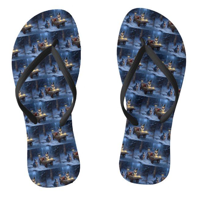 Blue Heeler Snowy Sleigh Weihnachtsdekor Flip Flops (Fußbett)